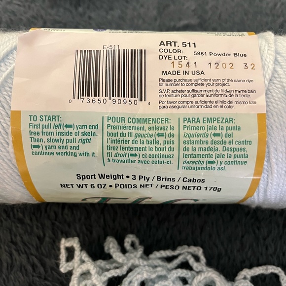 🎁Free with purchase!🎁Red Heart TLC Baby Blue Yarn - Picture 3 of 4